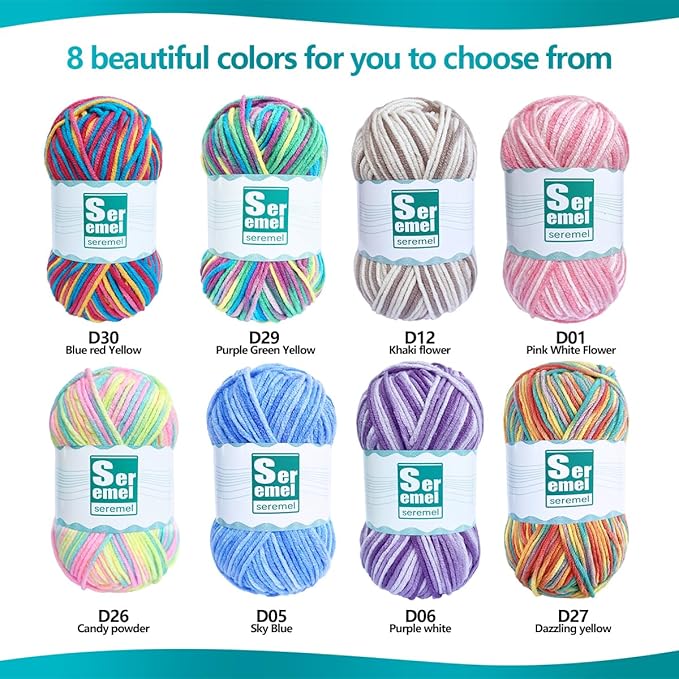 Dazzling Yellow Crochet/Knitting Rainbow Yarn Multicolor Variegated 100% Acrylic, Soft for Blanket & Handicraft, 2 Pcs (2*48g/2*142yards)
