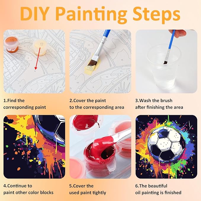 Paint by Numbers Kit for Kids with Frame, Soccer Paint by Numbers for Kids Ages 4-8-12, DIY Soccer Acrylic Oil Painting for Home Wall Art Decor Gift 7.8x7.8 inch (with Frame Easel)