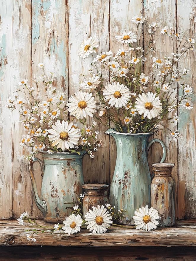Rustic Daisy Stamped Cross Stitch Kits - Flowers Counted Cross Stitch Kits for Beginners Adults Needlepoint Cross-Stitch Patterns Dimensions Needlecrafts Embroidery Kits Arts and Crafts