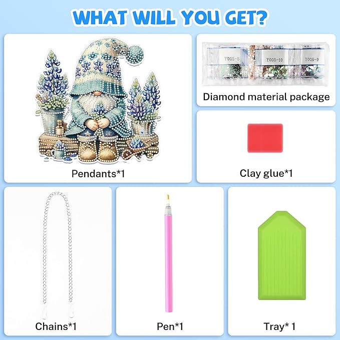 Bowetile Gnome Diamond Art Hanging Kits for Adults, 5D Special Shape Diamond Painting Flowers Pendant Kits, Gem Art Suncatchers Painting Window Ornament for Home Garden Wall Decor