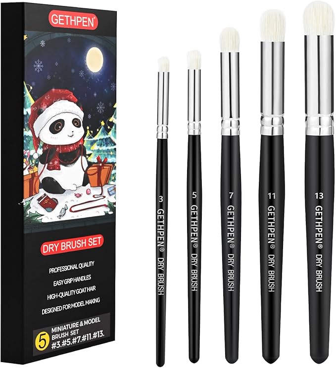 Dry Brush Miniature Painting Drybrush Set - 5 Sizes Hobby Detail Paint Brush Set for Acrylic/Oil/Watercolor Brushes for Beginners & Pros