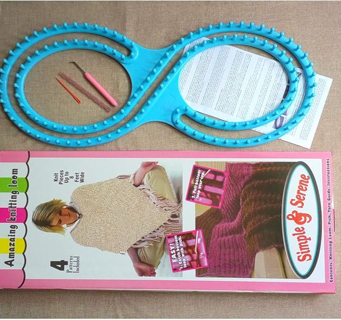 WAYION 55" Afphgan Serenity Loom Knitting Board Weave Loom Kit with Step by Step Instructions Great for The Experienced Loom Knitter(Blue/Pink) (Blue)