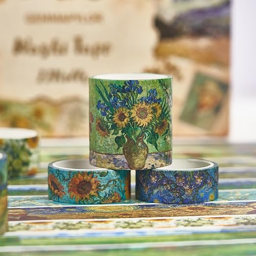 Art Washi Tape Set 22 Rolls, Decorative Masking Tape for Junk Journal, Scrapbooking Supplies, DIY Crafting Supplies
