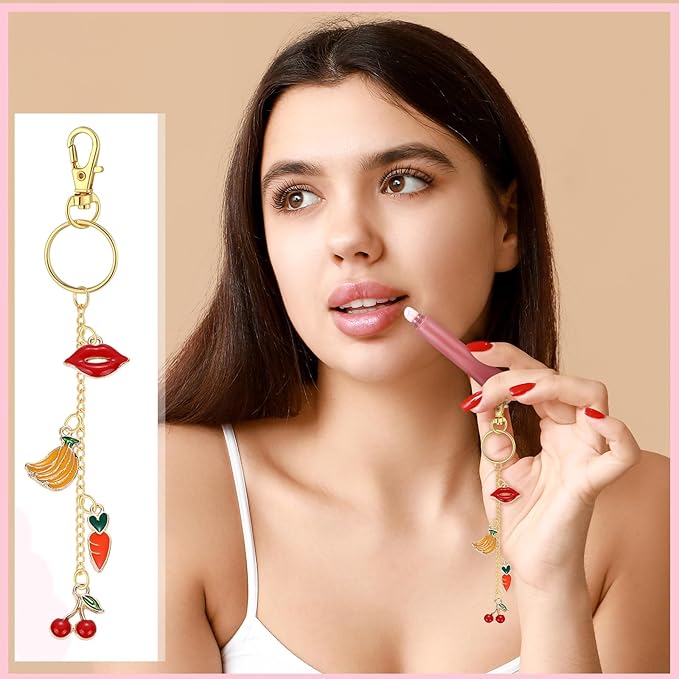 VioraWhite 213 Pcs Lip Gloss Keychain Making Kit 100 Pink Enamel Charms 32.81 ft Gold Chains for DIY Crafts Women(Stylish)