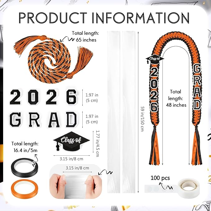 YLOLUL 16 Pcs Graduation Leis 2026 Graduation Candy Lei Kit with Honor Cord Class of 2026 Graduation Ribbon Money Lays Necklace Graduation Gift Party Accessories for Women Men