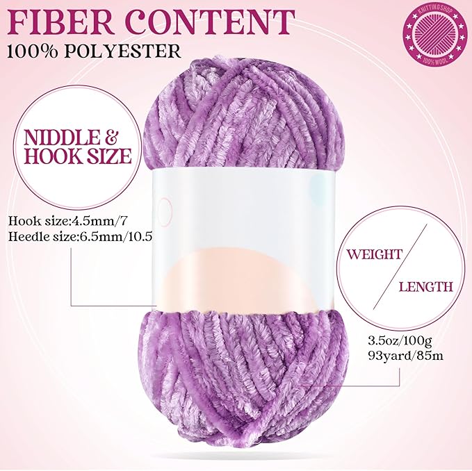 Xinnun 12 Skeins 1116 Yards Chenille Velvet Soft Thick Plush Yarn Bulk for Crocheting Knitting Blanket DIY Weaving Craft, 6mm, 3.5 Oz/Skein(Cute Color)