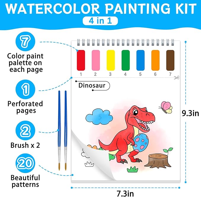 SOCOLER Paint with Water Coloring Books for Kids,Animal Theme Mess Free Watercolor Painting Papers Sets for Toddlers,Water Color Paint Kit,Art Craft Birthday Gift for Ages 1-3, 4-8