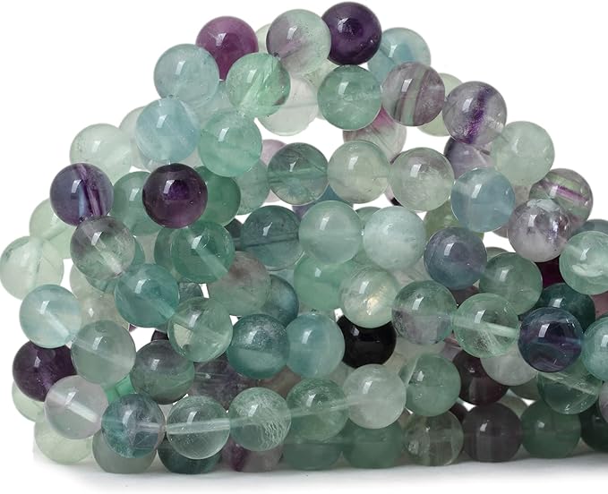 cheavian 35pcs 10mm natural colorful fluorite gemstone round loose beads for jewelry making diy findings 1 strand 15"