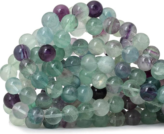 cheavian 35pcs 10mm natural colorful fluorite gemstone round loose beads for jewelry making diy findings 1 strand 15"