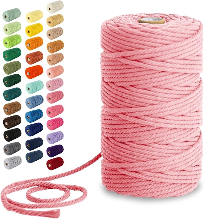 Nook Theory Macrame Cord - 4mm 109 Yards Cotton Rope, 3mm 5mm Yarn, String for Crafts, Perfect for Macrame Wall Hanging and Boho Decorations (Blush)