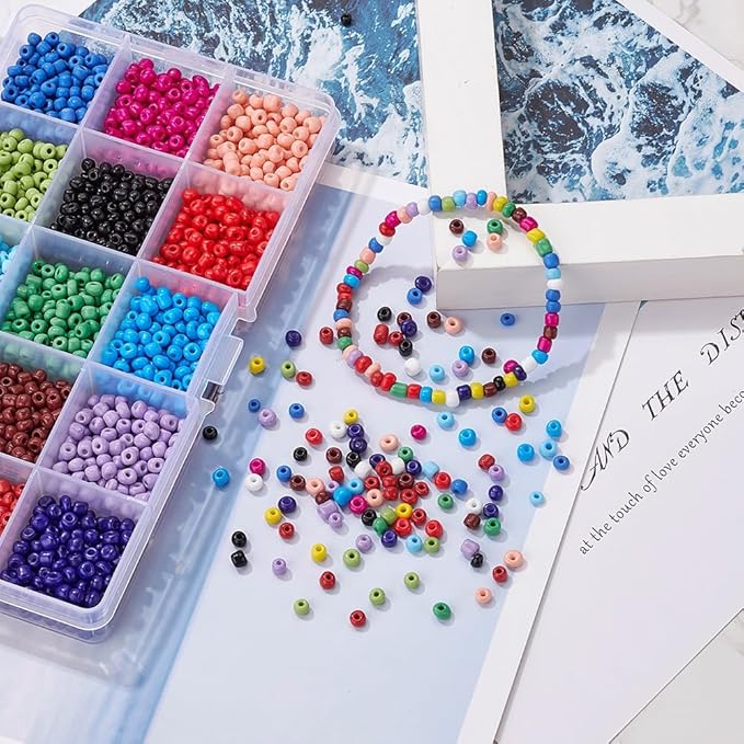 1950 Pcs 4mm Glass Seed Beads Bracelet Making Kit, Small Beads Friendship Jewelry Craft Kit with Lobster Clasps, Jump Rings & Elastic Cord, DIY Art Craft Gift for Girls