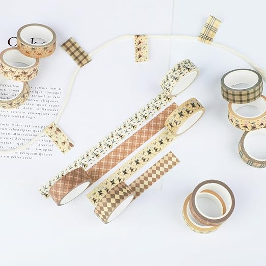 12 Rolls Martini Washi Tape, Vintage Brown Checkered Bow Masking Tape, Martini Coffee Decorative Sticker for Birthday Party Afternoon Tea Holiday Scrapbook Journal DIY Craft Gift Wraps 16.4FT