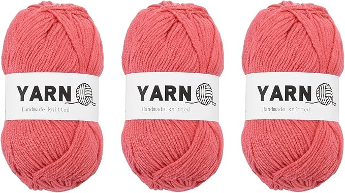 3Pcs Pale Red Acrylic Yarn 400 Yard 4 Ply Soft Crochet Yarns Sport Weight Yarn,[for DIY Crocheting Knitting Craft Blankets Hats]-150g