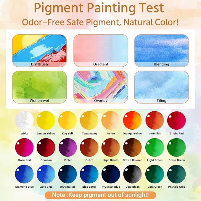 Mini Watercolor Palette Set,34Pcs Artist Watercolor Palette Travel Set with Colors,Wooden Paint Box,Brush,Holder,Oil Cup,Plastic Bottles Storage Bag for Beginners Artists Student(15 Grids)