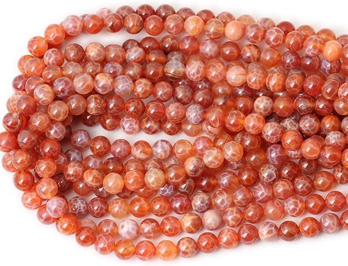 45PCS 8mm Natural Red Dragon Vein Agate Round Loose Beads for Jewelry Making 1 Strand 15 inch
