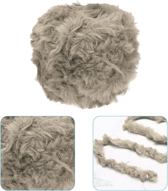 PATIKIL 70yds Faux Fur Yarn, Fuzzy Yarn Crochet Fluffy Yarn Soft Chunky Polyester Plush Fur Eyelash for Crocheting Knit Blanket Rug Sweater Scarf Hat Bear Craft, Khaki
