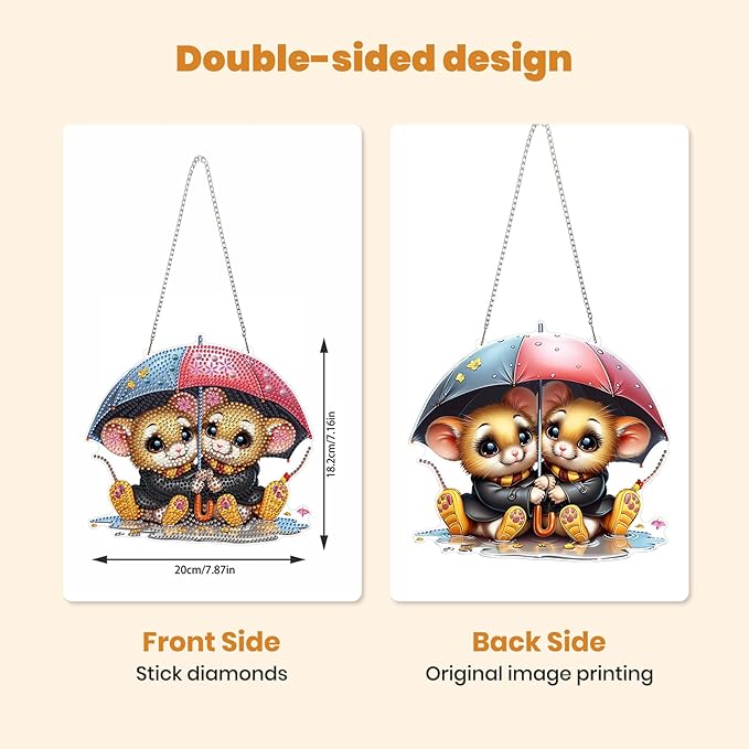 MXJSUA Mice Diamond Art Hanging Kits for Adults Beginners, DIY Acrylic Special Shaped Crystal Diamond Gem Drills Pendant Art Painting Ornament for Home Wall Decor Gift 8x8 inch