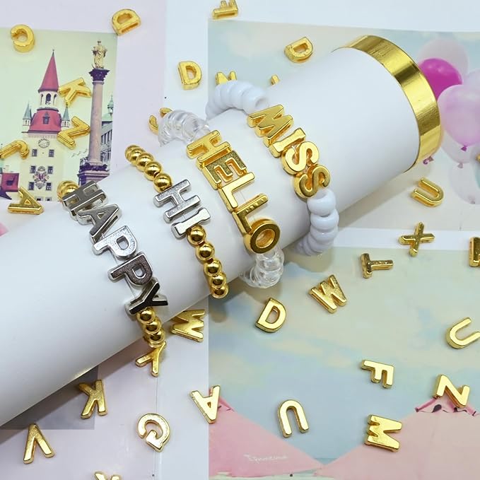 400pcs Gold Letter Beads Pendant,A-Z,3D Loose Beads,Plastic Initial Charms for Jewelry Making,Key Chains,Crafts