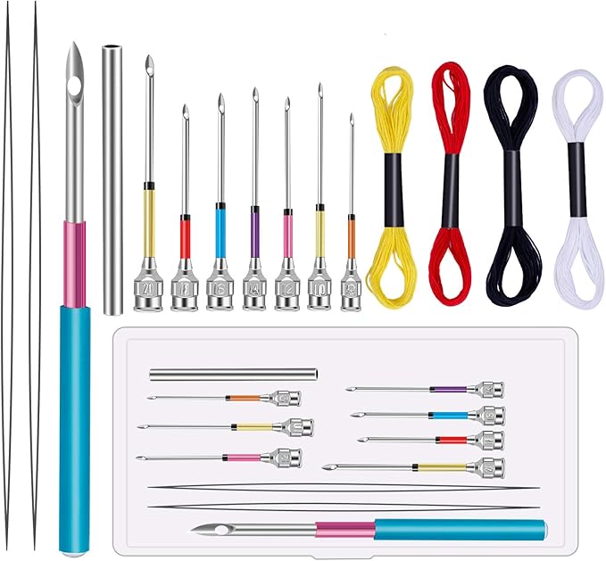 8 Pcs Embroidery Stitching Kit - Punch Needles, Cross Stitch Tools with 4 Colors Thread