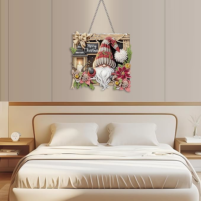 NEGEKFKX Gnome Diamond Art Hanging Pendant Kits,Christmas Special Shape Diamond Art Kits for Adults,Double Sided Hanging Acrylic Ornament Kit,Pendants Home Garden Wall Hanging Kits Hanging Ornament