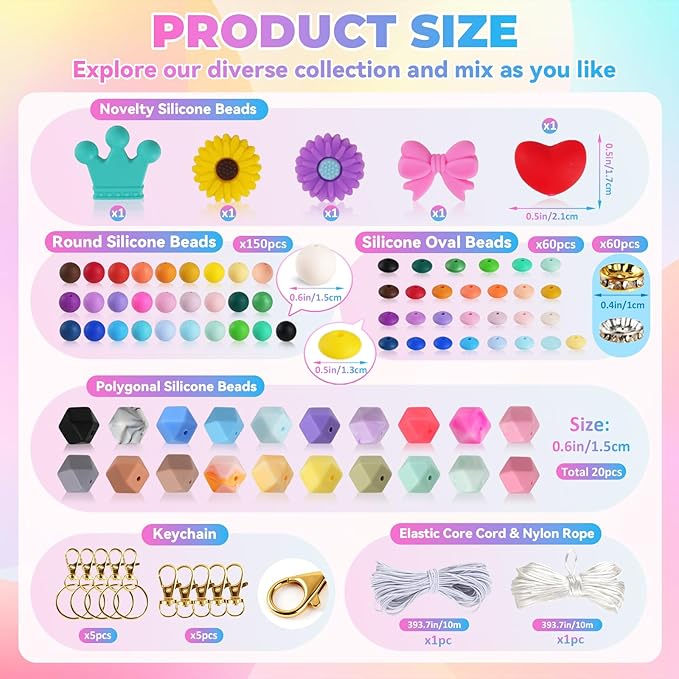 236Pcs Silicone Beads for Keychain Making Kit, Multi-Colored Silicone Beads Bulk, 13mm 15mm Round Rubber Bead Bracelet Kit for Pens, Necklace, Jewelry Making DIY Crafts Gifts