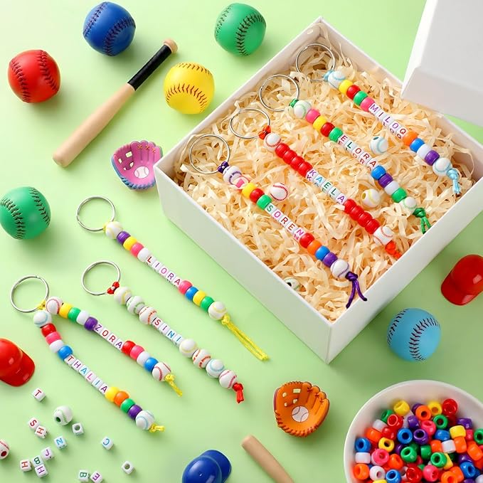 Landical 564 Pcs Baseball Keychain Making Kit DIY Basketball Bead Keychain Set Craft Adjustable Sport Letter Bead Sport Theme Party Favor Gift Backpack Accessories Holiday Decoration(Vivid Color)