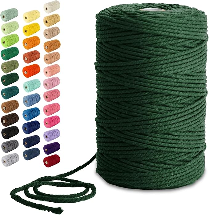 Nook Theory Macrame Cord - 3mm 220 Yards Cotton Rope, 4mm 5mm Yarn, String for Crafts, Perfect for Macrame Wall Hanging and Boho Decorations (Forest Green)