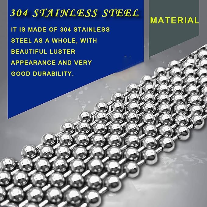 2.4mm Ball Bead Chain, Extra Long 110ft Stainless Steel Necklace Chains,Dog Tag Chain with 200 Connectors Clasps for Jewelry Chain DIY Craft Making,Men Military Keychain Jewelry Making Supplies