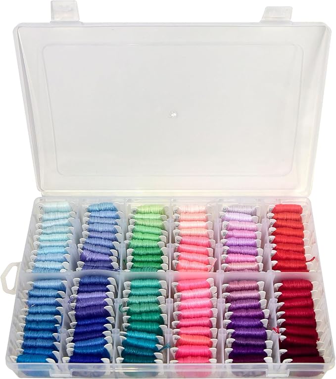 Embroidery Floss 447 Pre-Wound Threads on bobbins Fashionable Rainbow Color Friendship Bracelet String Cross Stitch Embroidery Thread, Craft Floss with Organizer Storage Box