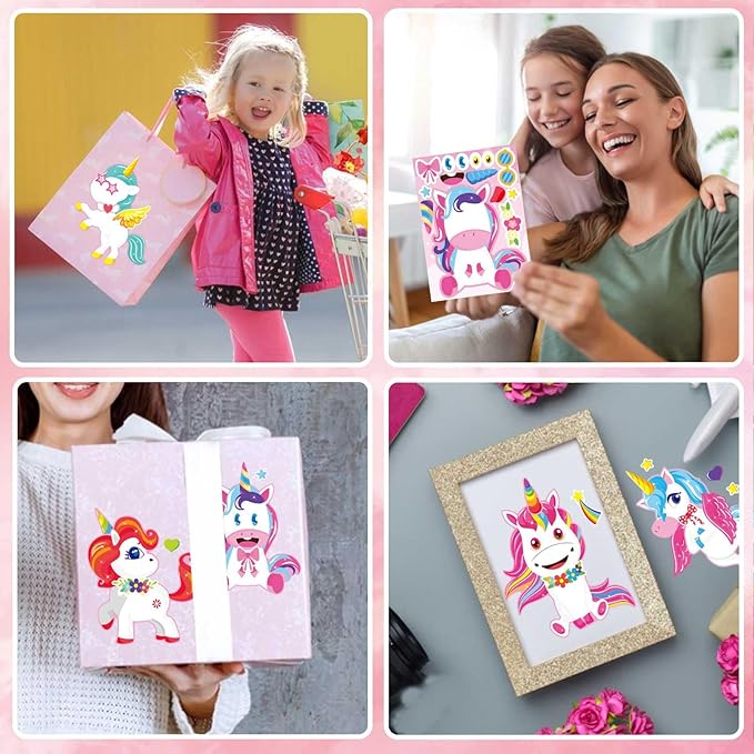 48 sheets make your own unicorns stickers for kids toddlers, make a fantasy face stickers for girls birthday party favors activities, valentines day gifts for kids classroom