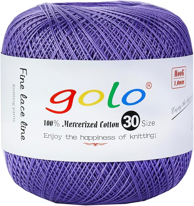golo Crochet Thread Size 30 Yarn for Hand Kniting Yarn for Tatting Bright Purple 279