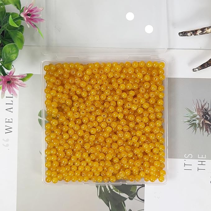 6mm Round Glass Beads for Jewelry Making, 900Pcs Glass Seed Beads for Bracelets, DIY Crafts (Orange)