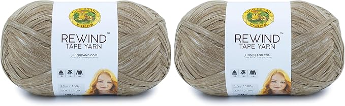 Lion Brand Rewind Tape Yarn | 2-Pack | Willow | For Knitting | For Crocheting