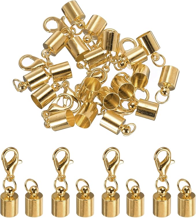 MECCANIXITY Fold Over Cord End Caps Rose Gold 6mm OD with Crimp Covers Lobster Claw Clasps DIY Jewelry Making for Bracelets and Necklaces Crafting 20 Pcs