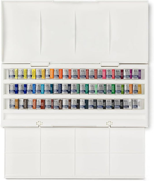 Winsor & Newton Cotman Watercolor Paint Set, Studio Set, 45 Half Pan w/ Brush