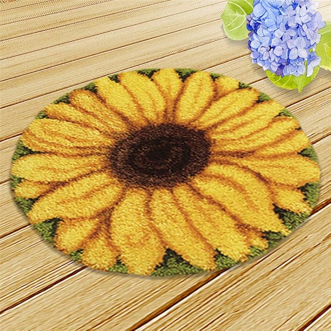 DIY Latch Hook Kits Sunflower Throw Carpet Embroidery Cover Rug Pattern Color Printed Canvas 40x40in, Crochet Needlework Crafts for Kids and Adults