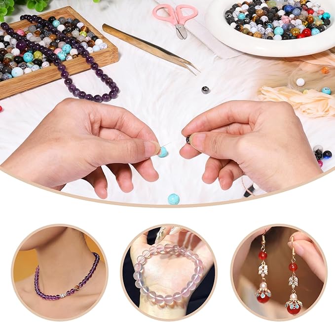 Song Xi 90pcs 4mm Natural White Crystal Stone Beads for Jewelry Making, Gemstones Beads Bracelet for Necklace Earring Keychain, with Jewelry Box and Elastic for Christmas Wedding Birthday Gift