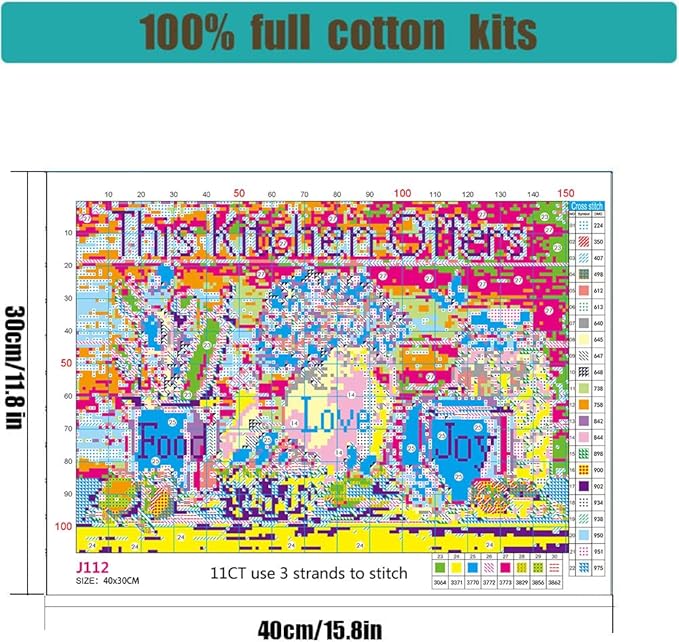 Kitchen Stamped Cross Stitch Kits - Food Counted Cross Stitch Kits for Beginners Adults Needlepoint Cross-Stitch Patterns Dimensions Needlecrafts Embroidery Kits Arts and Crafts