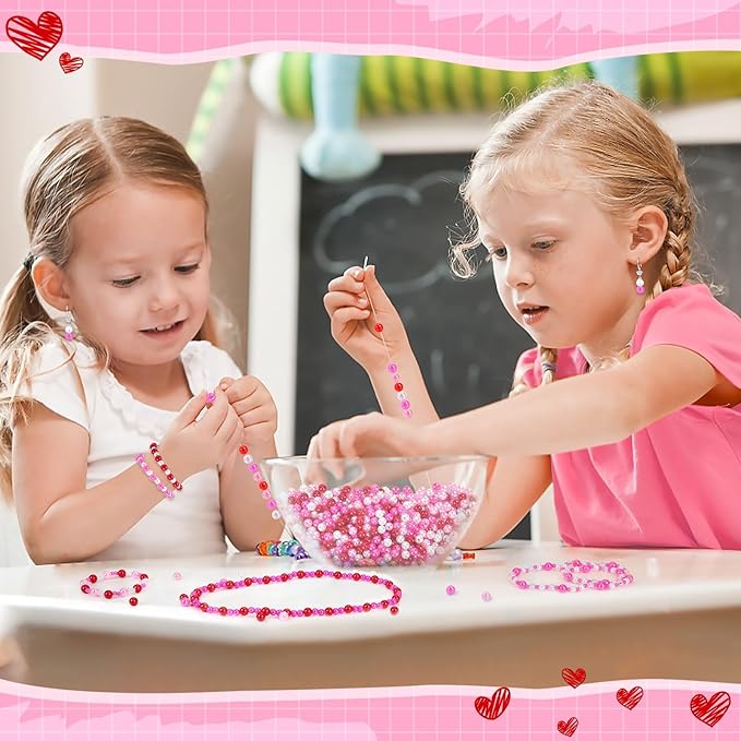 UPINS 1200Pcs Valentine's Day Pearl Beads,4 mm Red Pink White Pearl Beads for Jewelry Making Wedding Party Decoration Necklace Bracelets Earrings DIY Crafts Supplies