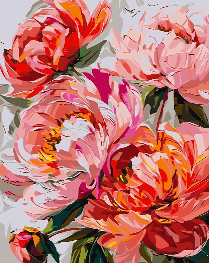 Peony Floral Paint by Numbers Kit for Adults Beginners,Flower Adult Paint by Number Kits On Canvas, DIY Acrylic Oil Painting Kits for Beginners, Color by Number Adult for Home Wall Decor 16x20Inch