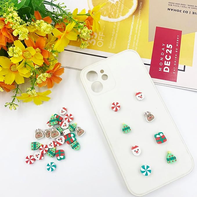 100 Pcs Christmas Handmade Polymer Clay Beads, 10mm Polymer Clay Spacer Beads for Women Jewelry Making DIY Charms Bracelet Necklace Hair Clip Accessories Handmade Craft