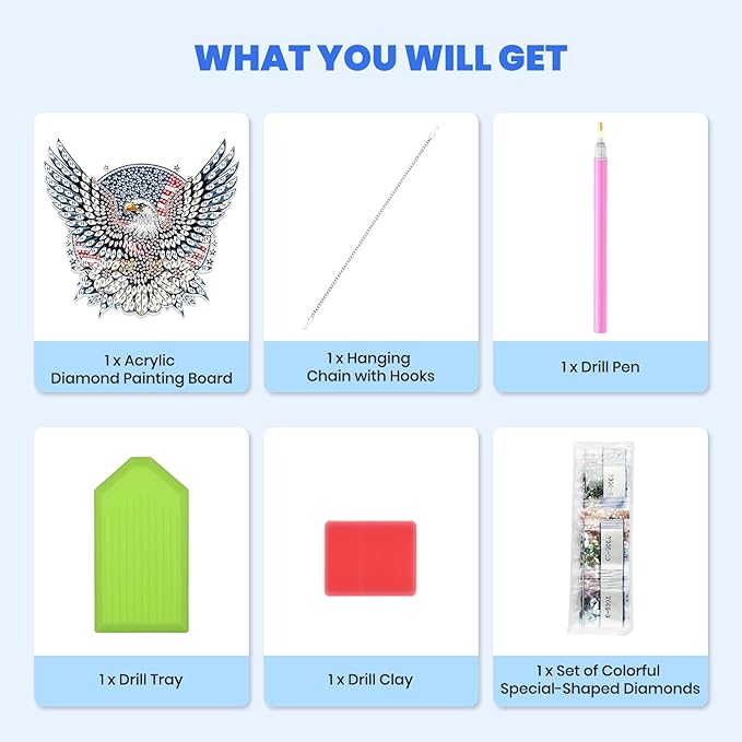 MXJSUA Eagle American Flag Diamond Painting Art Window Suncatchers, Diamond Art Kits for Adults Hanging Ornaments with Chain, 5D Special Shape Crystal Diamond Pendant Accessories for Decor Gift