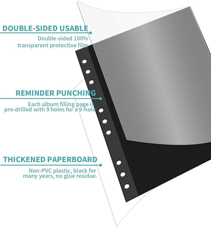 Photo Album Pages Refill for 6 Ring Binder, 15 Sheets/30 Self-Adhesive Pages, Scrapbook Album Sheets Fit 2x3, 4x6, 5x7 Photo