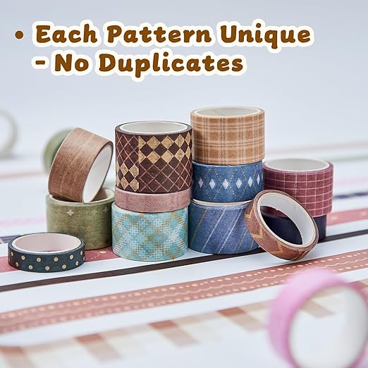 Neutral Washi Tape Set 24 Rolls,Decorative Masking Tape for Junk Journal, Scrapbooking Supplies, DIY Crafting Supplies