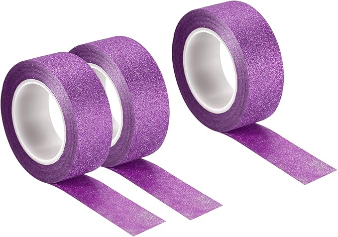 MECCANIXITY 0.6inch x 32.8ft Glitter Tape, Decorative Craft Tape Self Adhesive Stick 1.5cmx10m Purple for Scrapbook, DIY Arts, Gift Wrapping Pack of 3