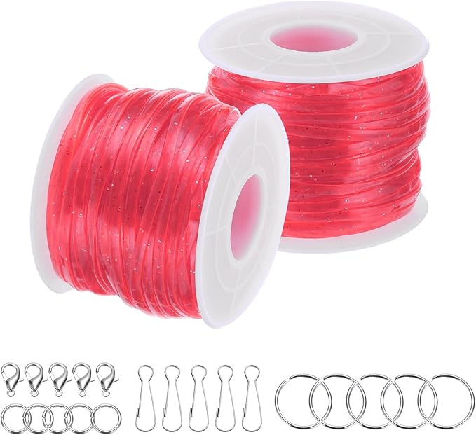 PATIKIL Lanyard String Kit, 2 Rolls Glitters Plastic Lacing Cord Gimp String Lanyard Weaving Kit with Lanyards Accessories for Jewelry Making DIY Crafts, Bracelets, Keychains, Pink