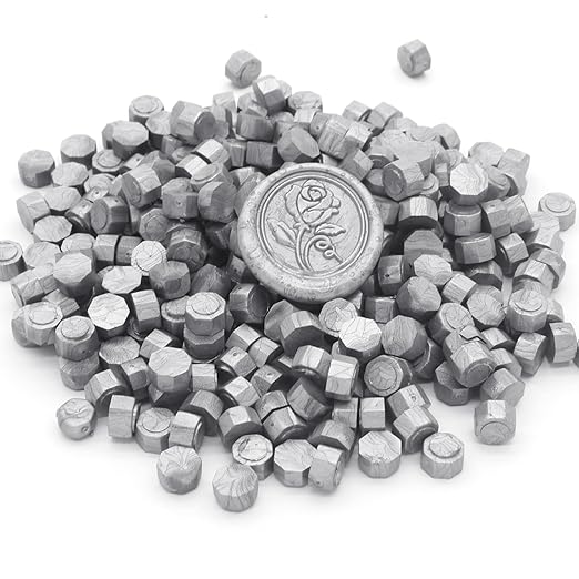 andotopee premium 600pcs silver wax seal beads - octagon wax pellets refill pack for wedding invitation decor, letter envelope seal, diy crafts