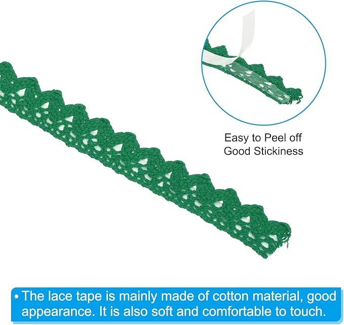 PATIKIL 0.6" Wide 2 Yards Self-Adhesive Lace Tape Lace Ribbon, 3 Pack Cotton Washi Trim Stickers Masking for Craft Scrapbooking DIY Card Making, Dark Green
