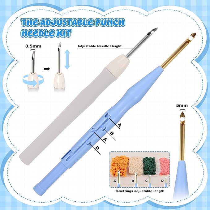 35Pcs Punch Needle Kit Adult Beginner, Adjustable Punch Needle Tool with Different Size Needles & Storage Case, Wooden Handle Embroidery Pen Set for Gifts, Decoration & DIY Craft Project