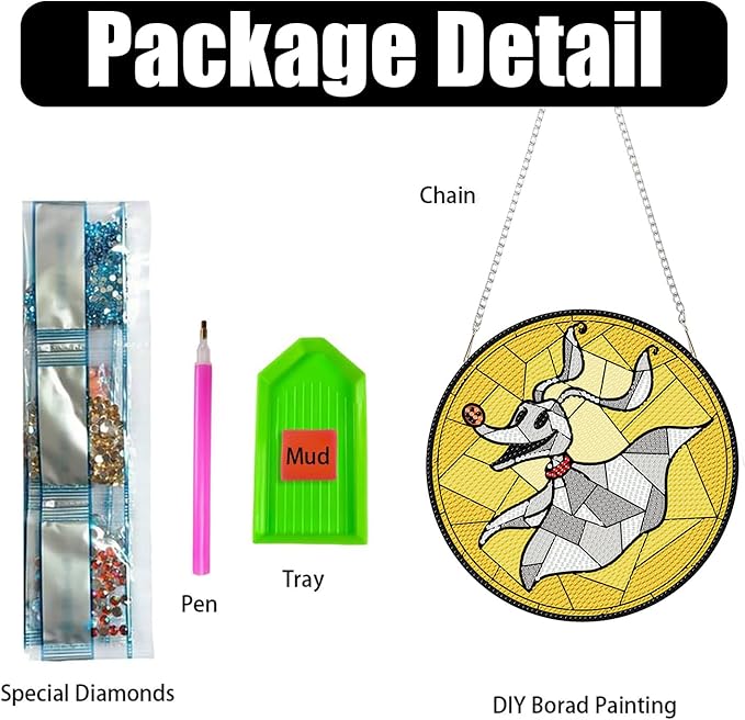 DIY Diamond Art Hanging Kit for Adult,Halloween Acrylic Diamond Art Painting Window Pendants Home Garden Wall Hanging Kits Festival Gift